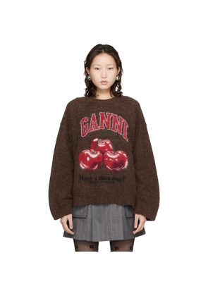 GANNI Brown Brushed Alpaca Graphic Oversized Sweater