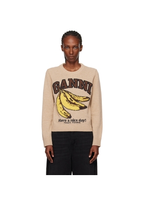 GANNI Beige Graphic Wool Sweater