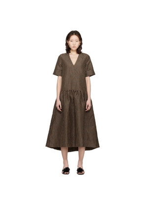 GANNI Brown Crinkled Check Maxi Dress