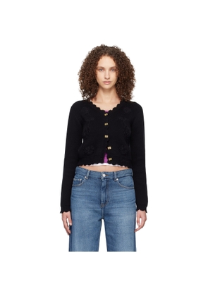GANNI Black Crochet Appliqué Cardigan