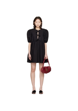 GANNI Black Cotton Poplin Tie String Minidress