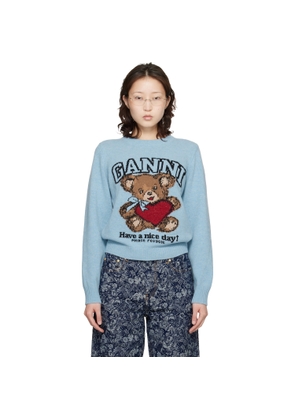 GANNI Blue Graphic Wool Sweater