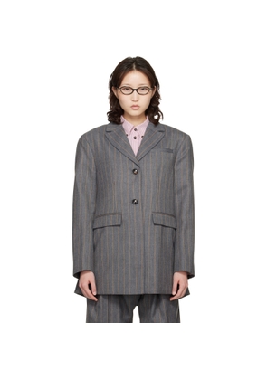 GANNI Gray Stripe Wool Blazer