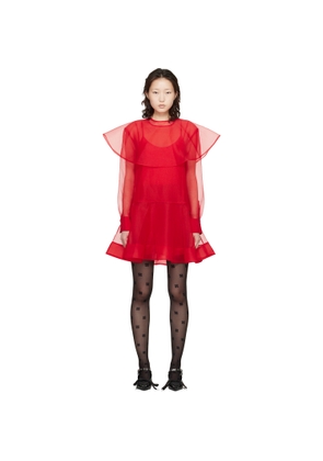 GANNI Red Organza Circle Collar Minidress