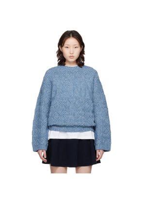 GANNI Blue Cotton Wool Bubble Sweater