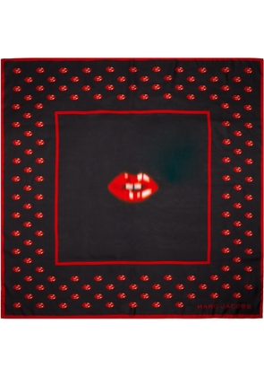 Marc Jacobs Black Blurred Lips Square Scarf