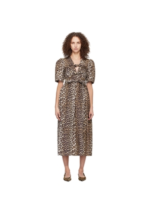 GANNI Brown & Black Leopard Printed Cotton Midi Dress