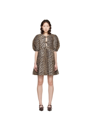 GANNI Beige Leopard Printed Cotton Tie String Minidress
