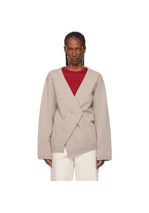 Róhe Taupe Off-Shoulder Wrap Cardigan