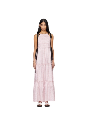 GANNI Pink Shibori Pleat Smock Maxi Dress