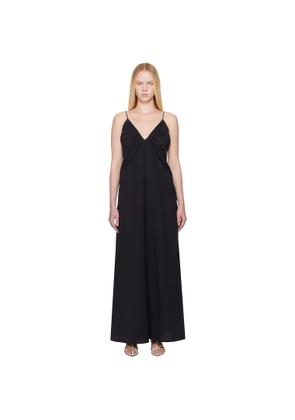 Róhe Black Hammered Silk V-Neck Strap Maxi Dress