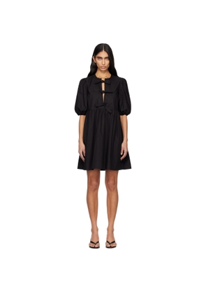 GANNI Black Cotton Poplin Tie String Minidress
