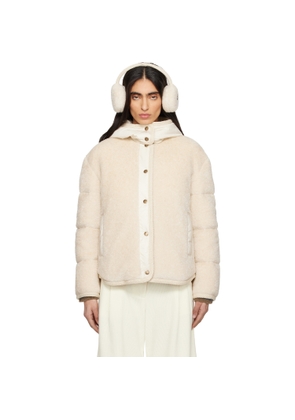 Moncler Beige Ciboulette Braided Trim Teddy Hooded Down Jacket