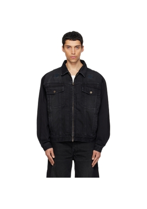 VETEMENTS Black Appliqué Biker Crosses Zip Denim Jacket