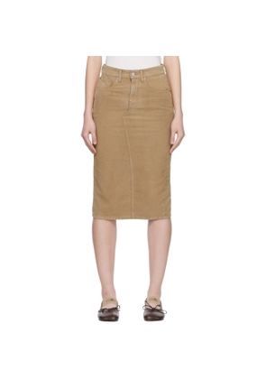 MM6 Maison Margiela Beige Coated Denim Midi Skirt
