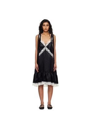 Marc Jacobs Black Satin Lace Slip Midi Dress