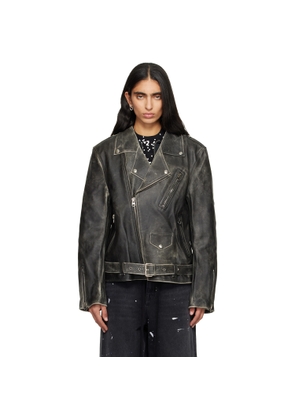 MM6 Maison Margiela Brown Faded Leather Jacket