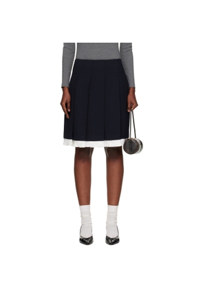 SHUSHU/TONG Navy Patchwork Lace Wide Pleat Midi Skirt