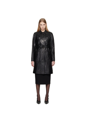 Max Mara Black Mstamaca Leather Trench Coat