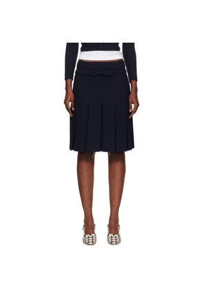 SHUSHU/TONG Navy Bow Waist Pleated Midi Skirt