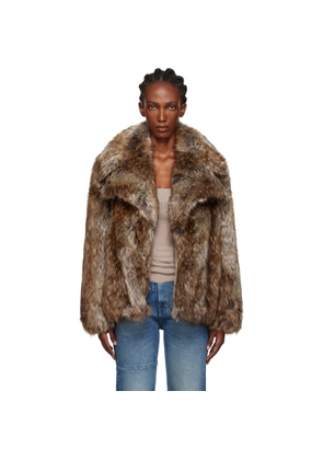 MM6 Maison Margiela Brown & Beige Hook-Eye Faux-Fur Jacket