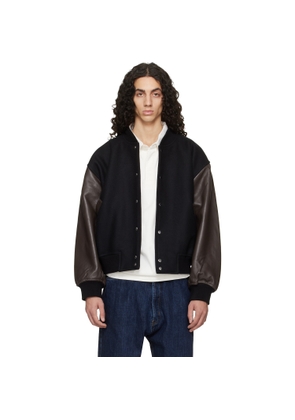 Studio Nicholson Black & Brown Alph Leather Bomber Jacket