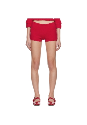 GUIZIO Red Knit Scallop Shorts