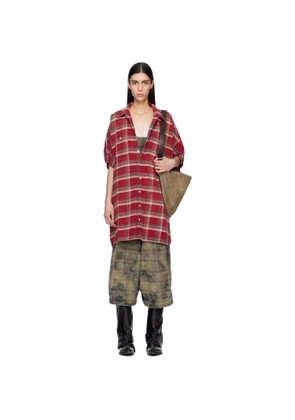 R13 Red Plaid Oversized Boxy Shirt Minidress