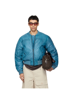 Deadwood Blue Bofinger Padded Leather Bomber Jacket