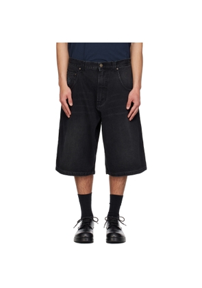 VETEMENTS Black Appliqué Biker Cross Hip-Hop Denim Shorts