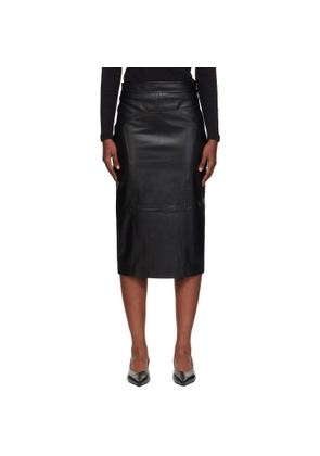 Max Mara Black Taiga Leather Midi Skirt