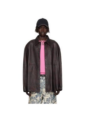 Acne Studios Burgundy Relaxed Fit Leather Overshirt