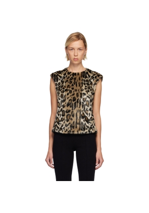Anna Sui Beige & Black Leopard Sleeveless Faux-Fur Top