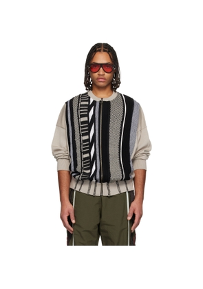Martine Rose Beige & Black Multi Stripe Zip Up Crew Sweater
