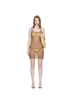Fruity Booty Tan Polka Midi Dress