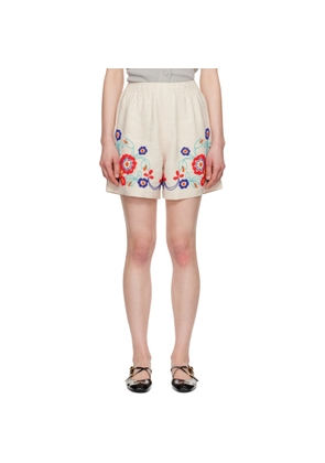 Bode Off-White Beaded Garden Party Shorts