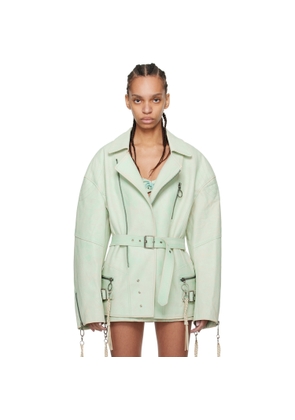 KNWLS SSENSE Exclusive Green Nihil Leather Jacket
