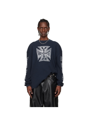 VETEMENTS Navy Biker Cross Waffle Longsleeve T-shirt