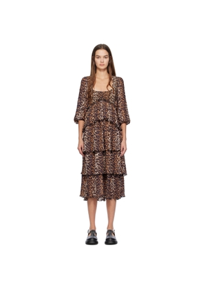 GANNI Brown Printed Midi Dress