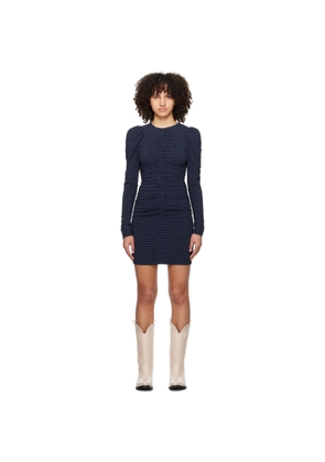 GANNI Blue & Black Ruched Minidress