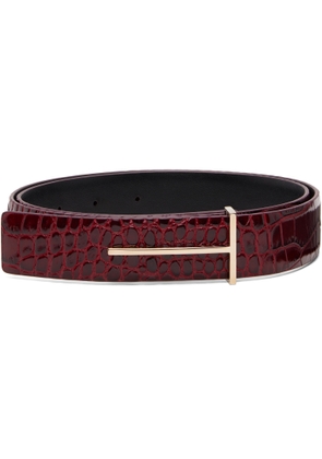 TOM FORD Burgundy Shiny Stamped Croc Belt