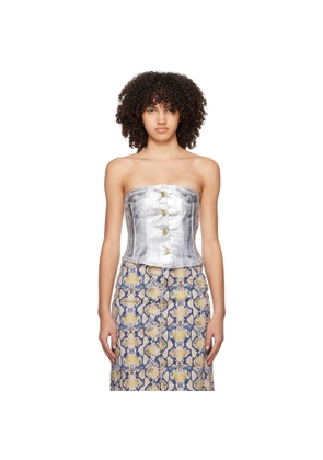 GANNI Silver Corset Denim Tank Top