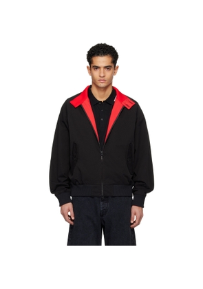 Hugo Black Twill Buttoned Stand Collar Bomber Jacket