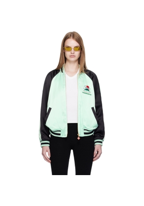 Casablanca Green & Black Embroidered Satin Bomber Jacket