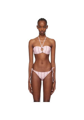 GANNI White & Pink Striped Bikini Top