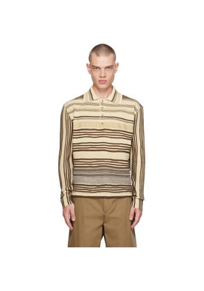 Bottega Veneta Beige & Brown Striped Polo
