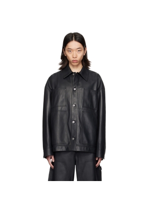 Bottega Veneta Black Spread Collar Leather Jacket