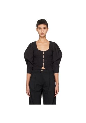 GANNI Black Smocked Blouse