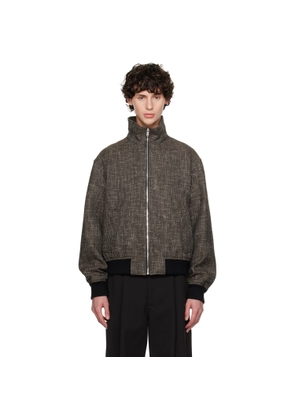 Bottega Veneta Black & Brown Houndstooth Bomber Jacket