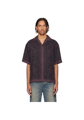 Hugo Burgundy Oversized-Fit Digital Print Shirt
